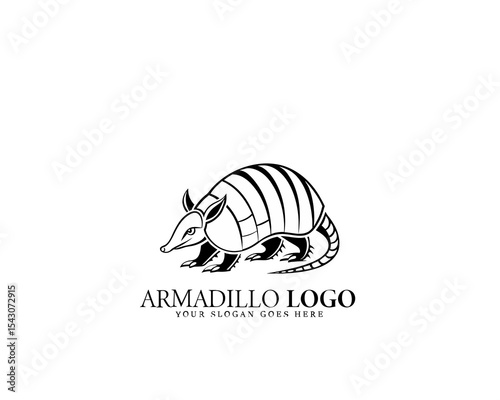 Black and white armadillo logo design with strong visual appeal and intricate elements. Ideal for wildlife branding, packaging, and company identity.

