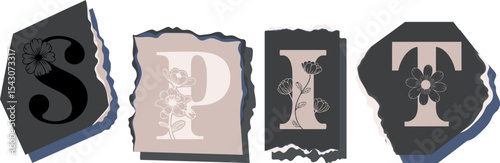 SPIT Floral Typography of a Concept Word � Elegant Torn Paper Letter Design