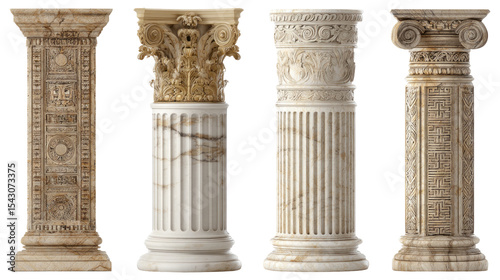 Majestic pillars show timeless beauty and strength isolated, transparent background
