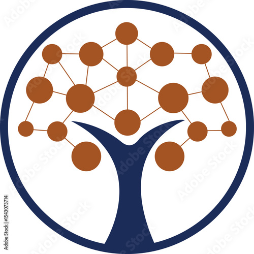 Digital Circle Human Tree logo design. Technology, nature, wireless, internet, vector logo