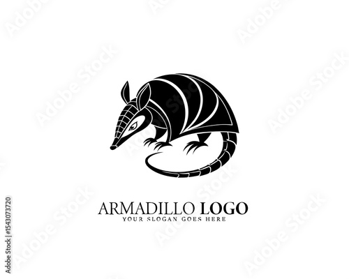 Elegant black and white armadillo logo design with detailed shell illustration, perfect for branding, creative mascots, wildlife-themed companies, and professional logos.

