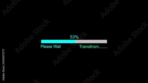 A dynamic cyan color loading animation. glowing neon loading animation . and please wait to complete 1to 100% on a black background. and creating a stunning 4k video.