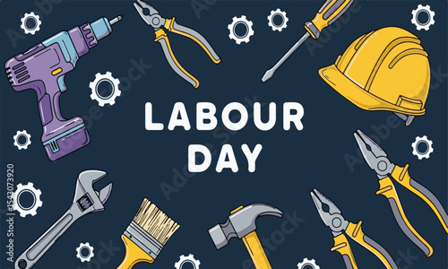 Labour Day Tools & Gears Illustration
