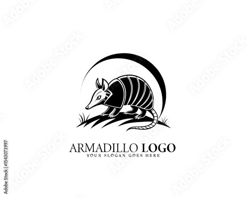 Unique armadillo logo design in elegant black and white vector style, perfect for branding creative companies, nature-themed brands, and eco-conscious businesses.

