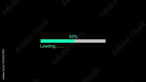 A dynamic cyan color loading animation. glowing neon loading animation . and loading to complete 1to 100% on a black background. and creating a stunning 4k video.