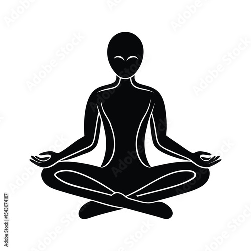 Silhouette of a person in a lotus yoga pose isolated on a white background