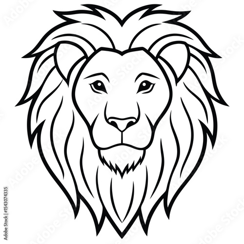 Majestic lion head outlined in striking black lines shows strength and bold character