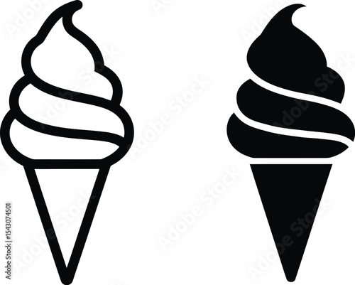 Two Simple Line Art Ice Cream Cone Illustrations