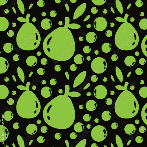 Seamless Green And Black Doodle Pattern with Pears
