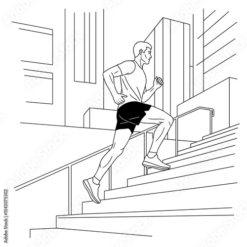 Man jogging up stairs in urban environment for fitness and endurance training 