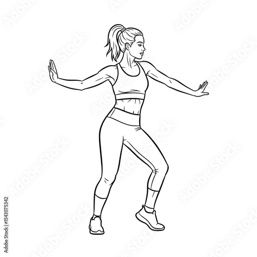 Woman in dynamic pose during Zumba class exuding energy and rhythm in fitness style 