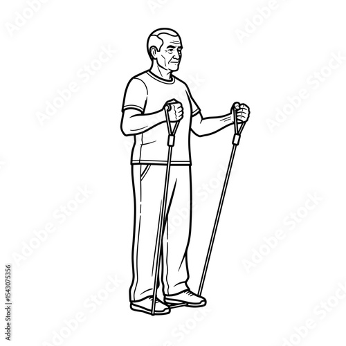 Older man performing resistance band exercise for strength training and fitness