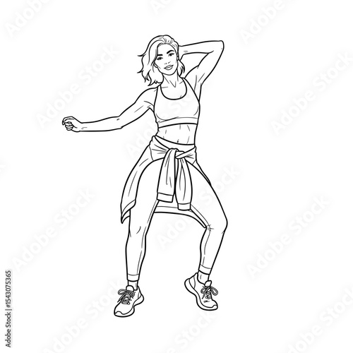 Woman dancing in Zumba class radiating energy and excitement in fitness style 
