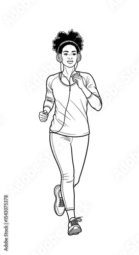 Woman jogging with headphones, enjoying active lifestyle and fitness routine