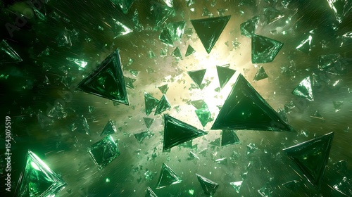 Emerald triangles explode in a dark space