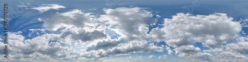 seamless cloudy blue sky hdri panorama 360 degrees angle view with zenith and beautiful clouds for use in 3d graphics or game development as sky dome or edit drone shot