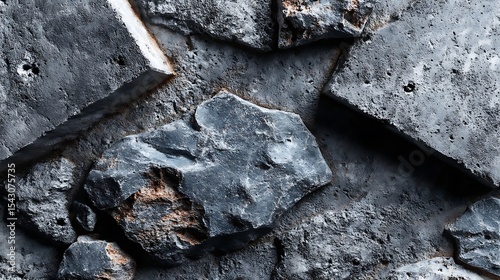 the image shows a close up of a textured wall made from stones and a coarse binding material