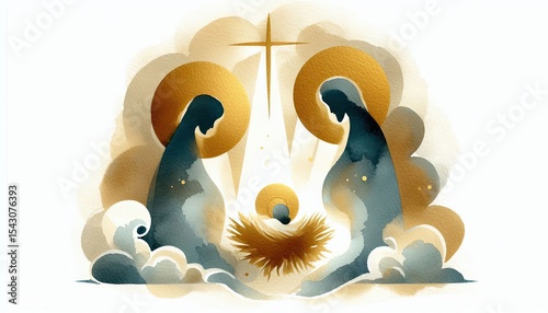 Nativity scene watercolor illustration christmas religious holiday celebration art