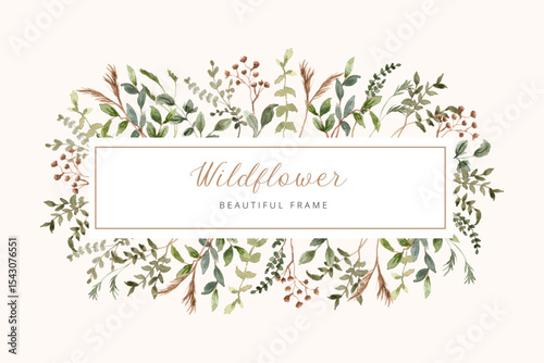 green brown leaves watercolor frame