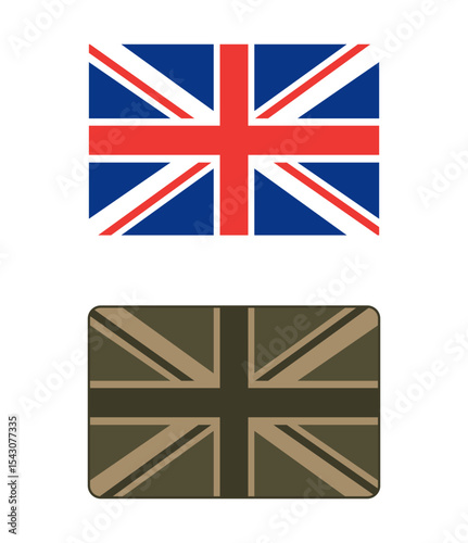 Set of UK flag in regular and military versions. Vector illustration.