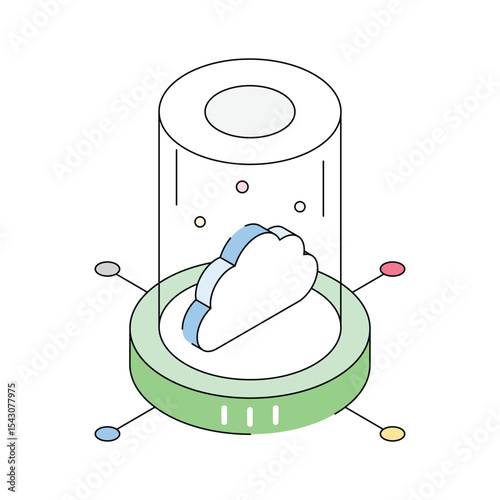 A handy isometric outline icon of cloud network