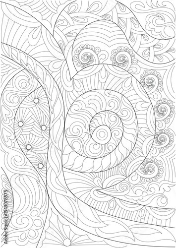 Intricate Abstract Black and White Line Art Pattern, A detailed and complex abstract pattern featuring flowing lines, curves, swirls, and organic shapes, rendered in black and white line art. This 