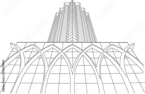 Dayabumi Complex Kuala Lumpur Line Art, Abstract line art illustration of the Dayabumi Complex in Kuala Lumpur, Malaysia. A modern and intricate architectural design. 