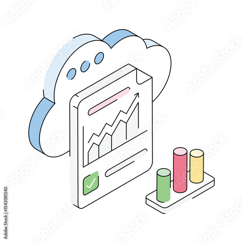 Easy to edit icon of cloud report designed in isometric style