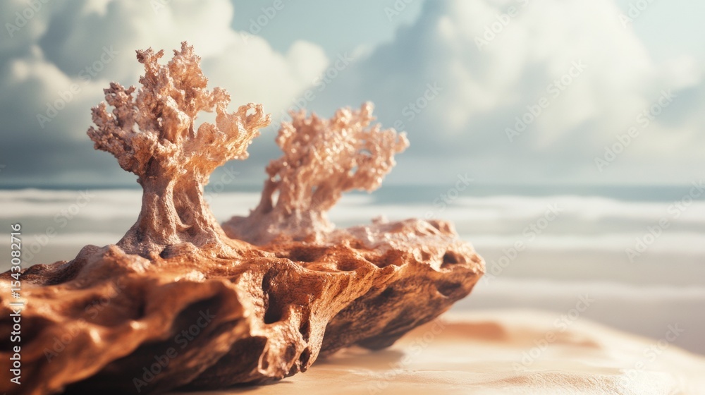 Fototapeta premium Coral sculpture beach sand ocean nature artistic decor seascape natural elements vacation holiday landscape