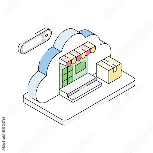 Easy to use isometric outline icon of cloud marketplace