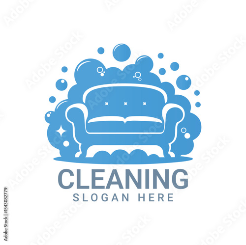 Cleaning Service Logo with Sofa and Bubbles