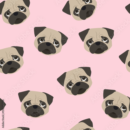 Seamless pattern with dog pug in the sunglasses. Background for textile, fabric, web, card, wrapping paper, girl and boy, teen and other design.