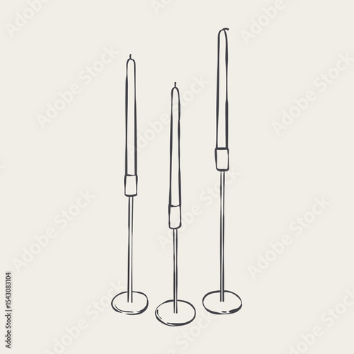 Vintage candle holder in contemporary line art style.