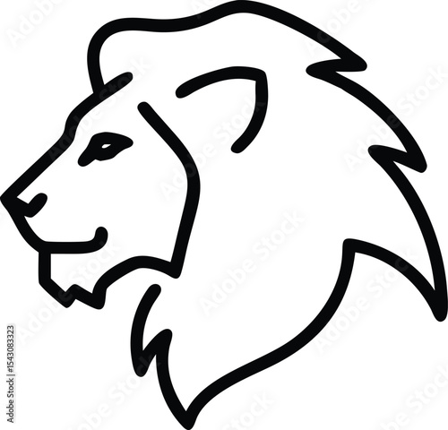 Linear majestic feline head profile shows simplified mane and strong facial features