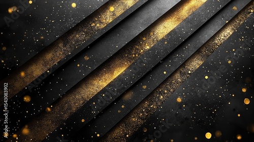 Abstract gold glitter on dark diagonal stripes background