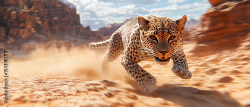 Desert action high-fidelity close-up of leopard chasing prey in gigapixel detail