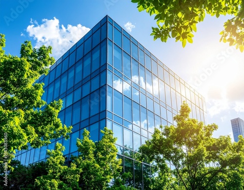 Modern office building glass facade urban landscape