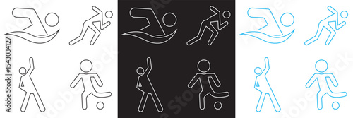 Athletic Sports  Icons . Exercises, football, swimming etc icon. Vector illustration. isolated on white and black background. EPS 10