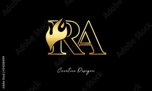 RA Flame Logo – Elegant Gold Monogram Letter mark with Fire Symbol for Luxury Branding, Energy Identity & Creative Logo Design	