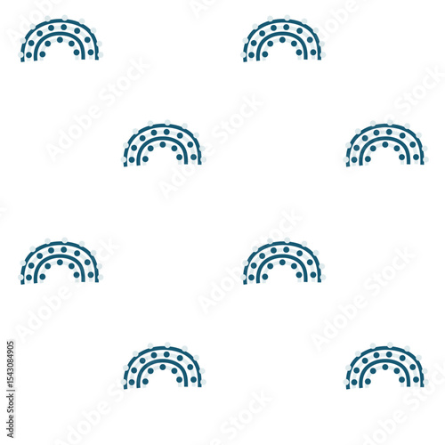 Seamless vector pattern featuring colorful rainbows with circular designs on a light background