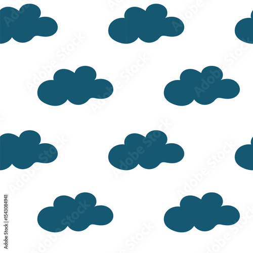 Seamless vector pattern featuring clouds in a calming teal against a white background for design projects