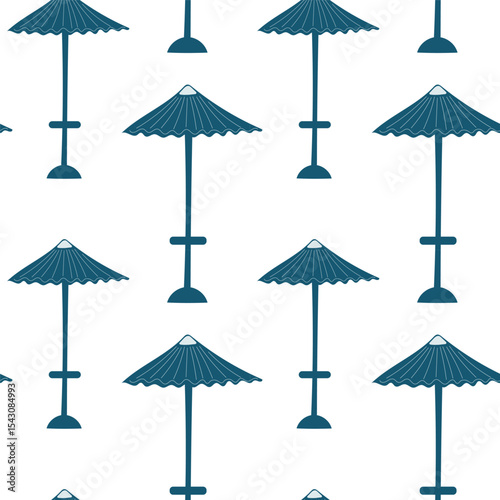 Seamless vector pattern featuring beach umbrellas in a repetitive design suitable for summer-themed projects