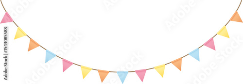 Festive Carnival garlands and bunting. Colorful triangle flags on rope for decoration of party, holiday, event, festive, celebration. Colorful pennants for banner, flyer template PNG design element
