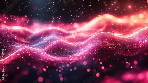 Abstract pink and blue digital waves, glowing particles, background, graphic design