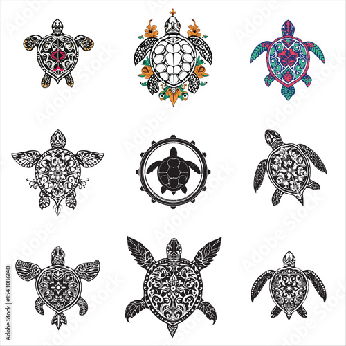 set of ornamental turtles tattoo