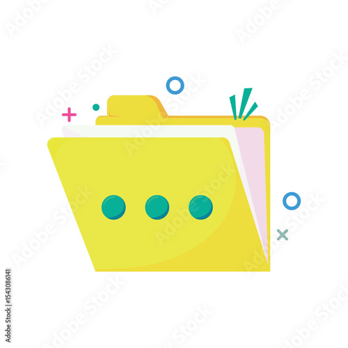 Vector flat cartoon folder icon in yellow, ideal for digital file management, app UI/UX, document archive, or graphic design assets for admin, database, and software-related visuals.