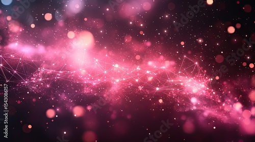 Abstract pink digital network background with glowing particles
