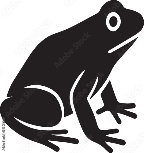 Black and White Silhouette of a Sitting Frog with Detailed Legs