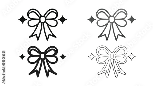Four bow designs with diamond accents in varying shades and line styles displayed on white
