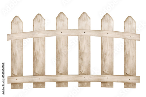 Watercolor style garden fence on transparent background.